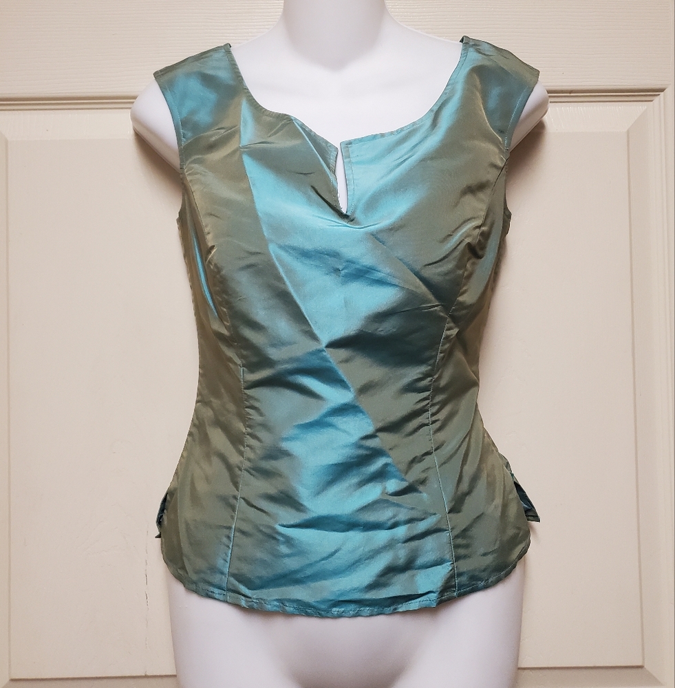 NWOT Vintage Finity Studio Teal Green Iridescent Silk Iredesent corset top